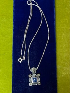 Sterling Silver Blue Cubic Zirconia Pendant Necklace - Women Jewelry